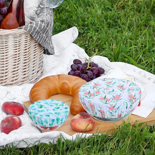 5 Pieces Bowl Covers Reusable (Pink Floral Eucalyptus leaves)
