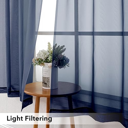 Navy Short Sheer Curtains 45 Inch Length for Small Windows (Navy Blue / 42"W x 45"L (Pack of 2))