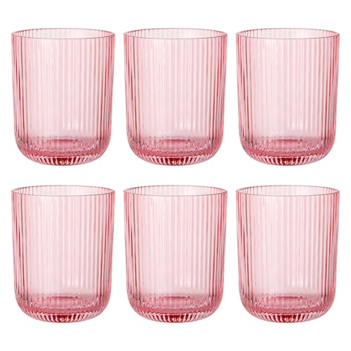 Pink Ribbed Drinking Glasses Set of 6 (6pcs-Pink-8.5oz)