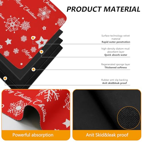 Christmas Red Coffee Mat Dish Drying Mat Hide Stain High Absorbent Drying Mat for Kitchen Easy Clean (Snowflake / 19" x 12")