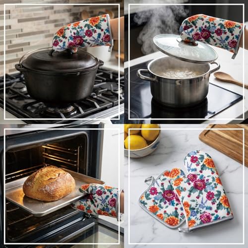 Floral Oven Mitts and Pot Holders Sets 2 Pcs (Flower4)