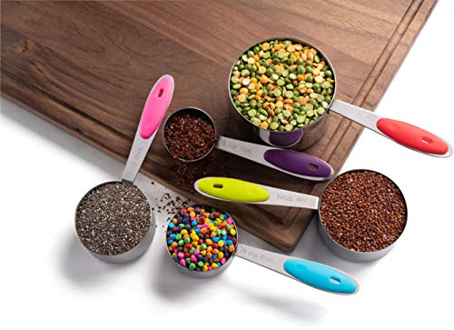 Stainless Steel Measuring Cups Set of 6 (Stainless Steel with Colored Handles)