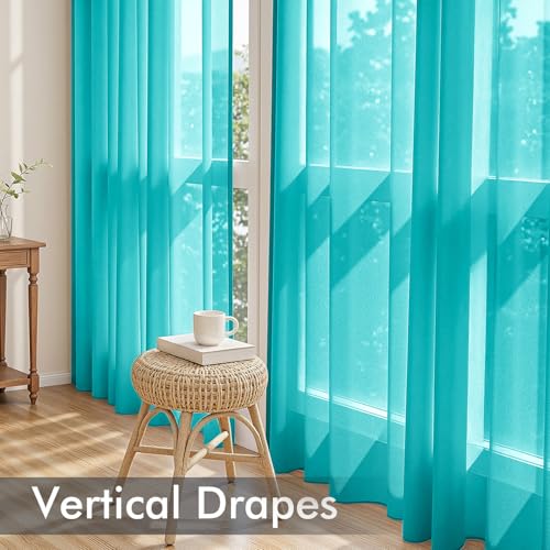 Turquoise Sheer Curtains 96 Inches Long 4 Panels 42 x 96 Inches (42"W x 96"L (Pack of 4) / Turquoise)