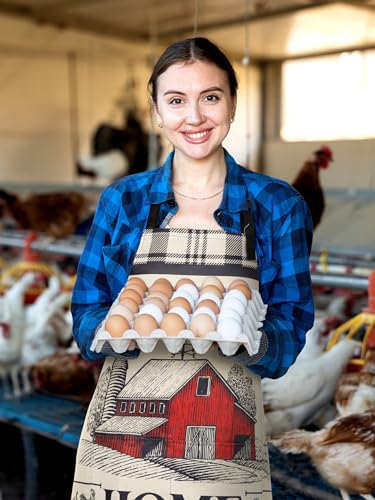 6 Pcs Rooster Aprons for Women with Pockets (Beige / Black and Red Farm Rooster)