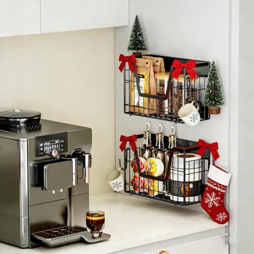2 Pack Magnetic Shelf for Fridge (Black / 2)