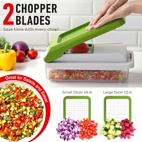 Mueller Vegetable Chopper (White Sand/Green / 6 blades)