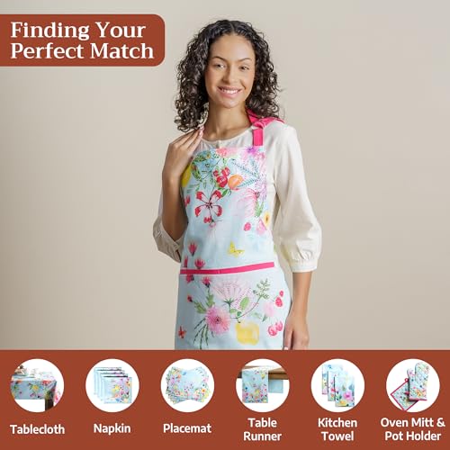 Aprons for women with Pocket 100% Cotton Pack of 1 (116 - Jardin D'ete - Mint)
