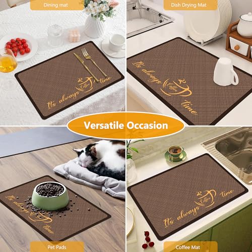 Coffee Bar Mat Hide Stain Rubber Backed Absorbent Drying Mat Modern Kitchen Drying Mat Easy Clean (Brown Grid / 19" x 12")