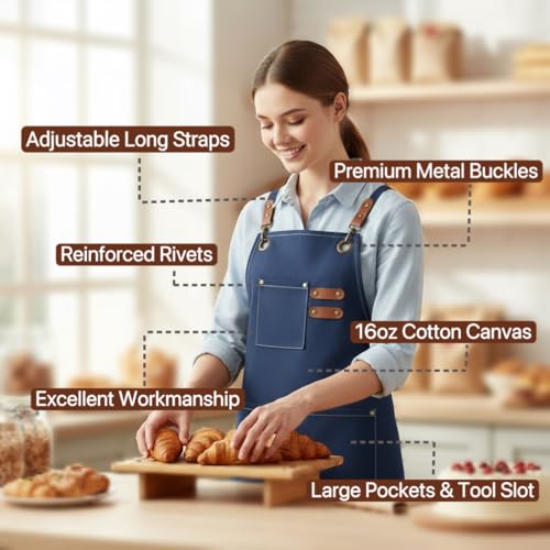 Aprons for Men Women with 3 Pockets (Denim Blue)