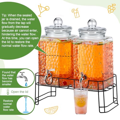 4.6 Gallon Glass Beverage Dispenser with Stand Stainless Steel Spigot Glass Lid Clear Iced Juice Container Leakproof Drink Dispenser Countertop Lemonade Water Jar for Wedding Party (4.6 Gallon)