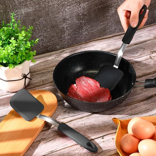 2 Pcs Mini Silicone Cookie Brownie Spatula (Solid Flat / Black, Grey)