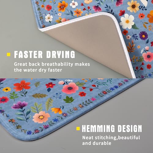 Lovely Flowers Dish Drying Mat (Wildflowers Blue / 18" x 16")