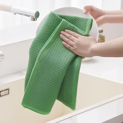 100% Cotton Oversized Waffle Weave Kitchen Towels 6 (Grass Green / 20 X 28 - 6 Pack)