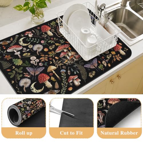 Dish Drying Mat Kitchen Decor Countertop (Mushroom / 24" x 18")