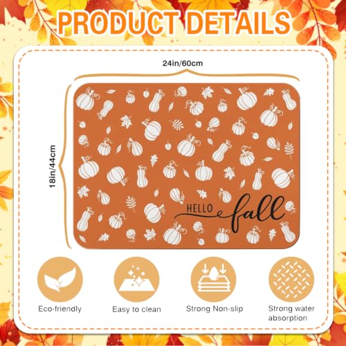 Fall Dish Drying Mat Autumn Decor Kitchen Countertop (Orange 2 / 24" x 18")
