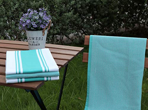 Cotton Kitchen Towels (Teal / 2 Stripe + 2 Waffle Towels)