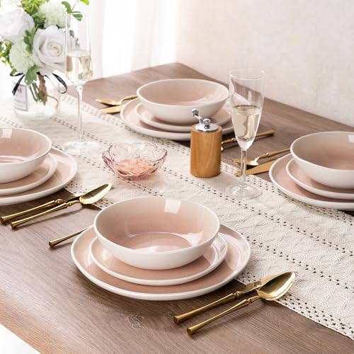 Ceramic Dinnerware Sets for 8 (Pink / Service for 8(24Pcs))