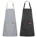 2 Pack Kitchen Apron with 2 Pockets for Women (Stripe Black Blue Pin / 2 Polycotton)