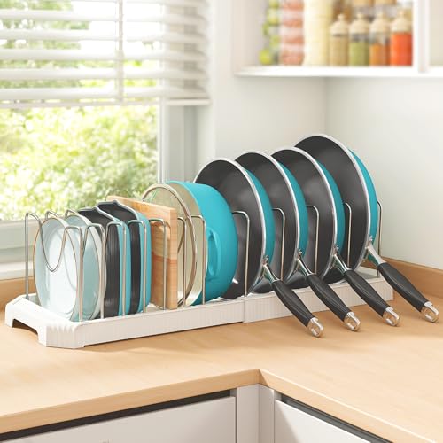 Expandable Pan Organizers Inside Cabinet with 12 Dividers White (White / 12 Adjustable Dividers)