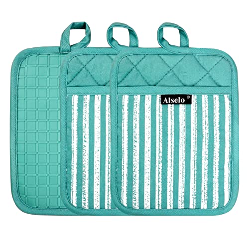 Silicone Pot Holders Set of 3 Heat Resistant & Non Slip Potholders (Green)