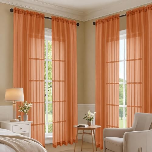 Orange Sheer Curtains 120 Inches Long 2 Panels Set (Orange / 59"W x 120"L (Pack of 2))