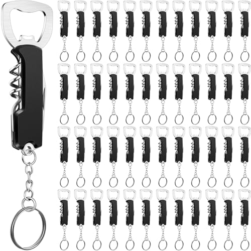 48 Pcs Wine Bottle Opener Keychains Bulk (Black)
