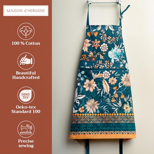 Aprons for women with Pocket 100% Cotton Pack of 1 (088 - Luxury Loft - Dark Teal)