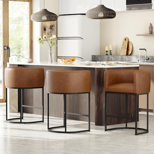 26" H Counter Height Bar Stools Set of 3 (Walnut Brown / Set of 3)