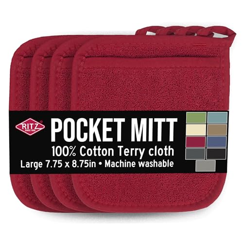 Terry Pocket Mitt & Hot Pad (4-Pack / Paprika Red)