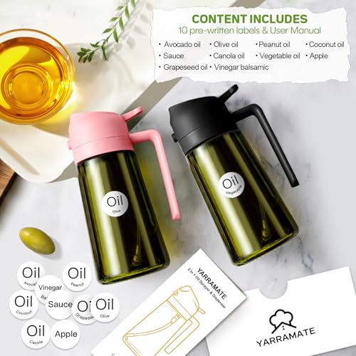 2Pcs 16oz 470ml Dark Green Oil Sprayer for Cooking with Stickers (16_2Pcs Black&Pink)