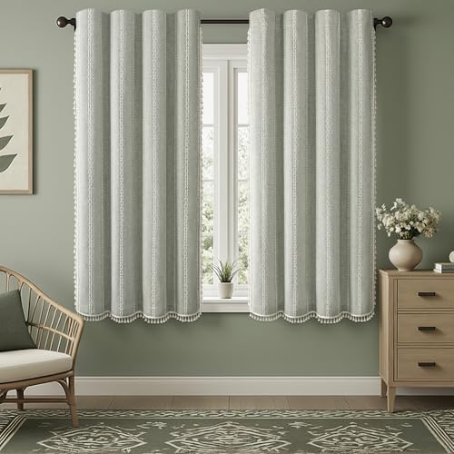Sage Green Boho Blackout Curtains 63 Inch 2 Panels with Tassels (Sage Green / 52"W x 63"L (Pack of 2))