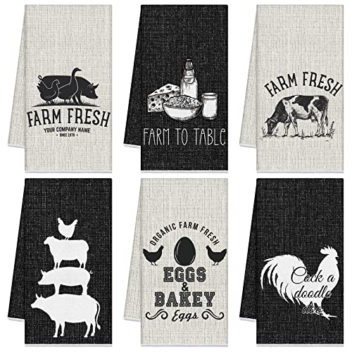 6 Pcs Farm Animal Kitchen Towels Farmhouse Funny Dish Towel (Farm)
