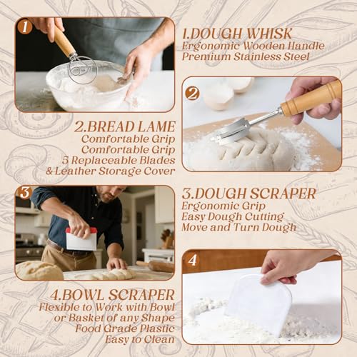 7 Pcs 4.7 Quart Large Glass Bowl for Bread Starter Mixing Bowl (4.7 Quart)