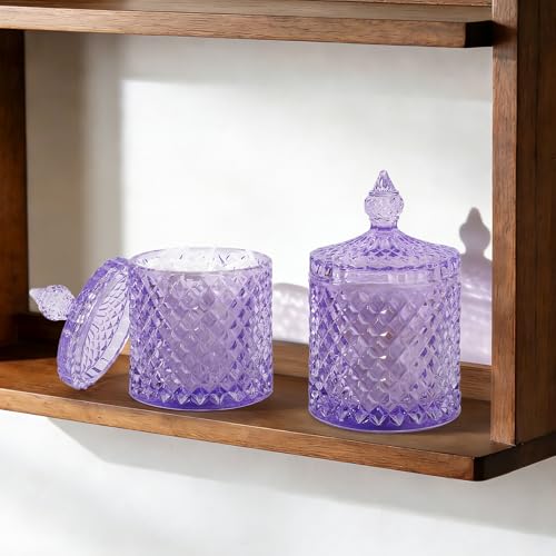 2 Pack Qtip Holder Apothecary Jars with Lid (10 oz (2 pack) / Purple)