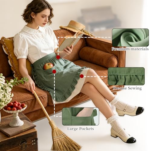 Vintage Maid Apron for Women with Pockets (Green)