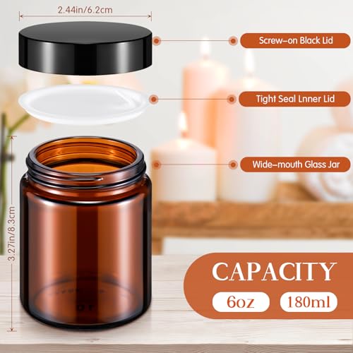 36 Pcs Bulk 6oz Glass Jars with Lids Leakproof Round Airtight Empty Cosmetic Jars with Inner Liners Lid for Storing Lotions Spices Ointments Food Storage (Amber)