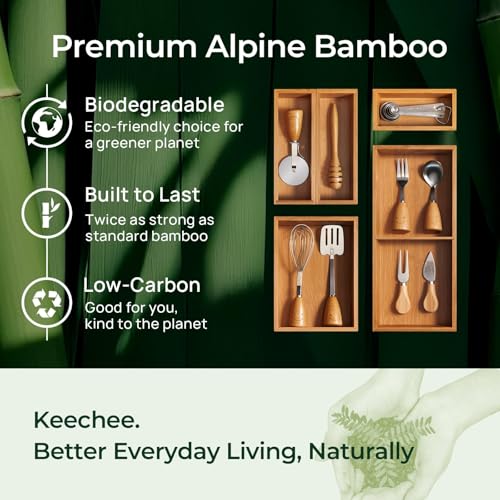 6 Piece Bamboo Drawer Organizer Set (Bundle: 10 Slots (Expandable) + 5 Pc Set)