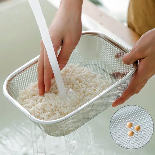 18 8 Stainless Steel Fine Mesh Strainer Basket with Feet (11.02 inch / Sleek Square)