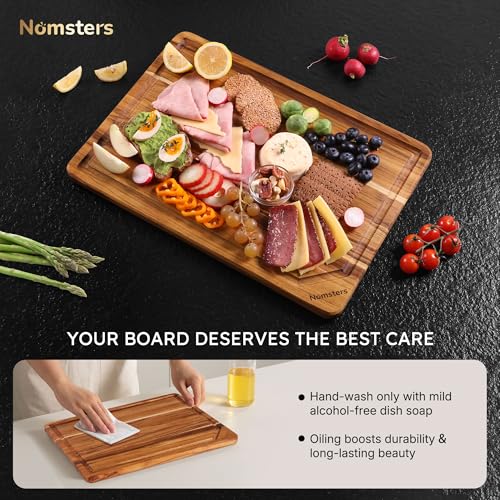 Teak Wood Cutting Board for Kitchen Non Slip Charcuterie Board (20"L x 14"W)