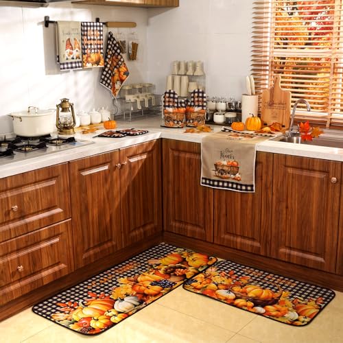 10 Pcs Fall Kitchen Decor Pumpkin Kitchen Accessory (Orange,black / Buffalo Plaid)