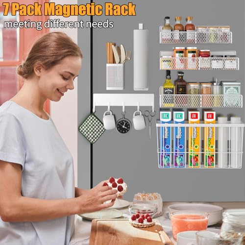 Magnetic Spice Rack for Refrigerator (White / Large 7 Pack)