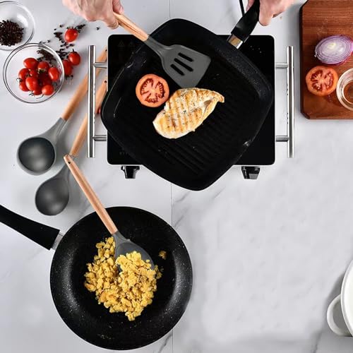 Non Stick Silicone Cooking Utensils Set (5 PCS Set Grey)