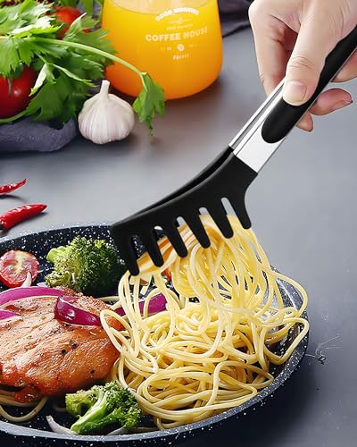 Silicone Spaghetti Spoon and Pasta Tong (Black)