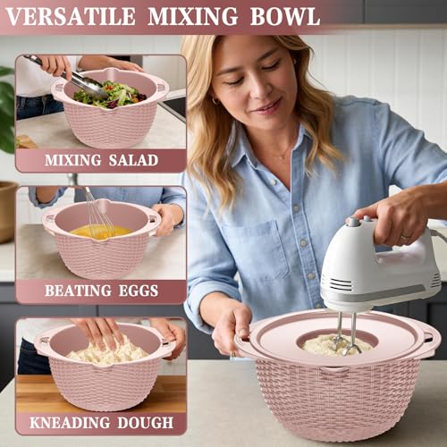 4 1 Strainer Bowl with Lid Set (Pink)
