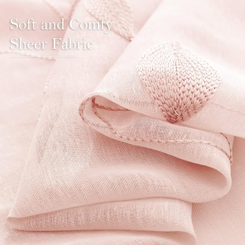 Blush Pink Sheer Curtains Leaf Embroidered (52"W x 96"L (Pack of 2) / Pink)