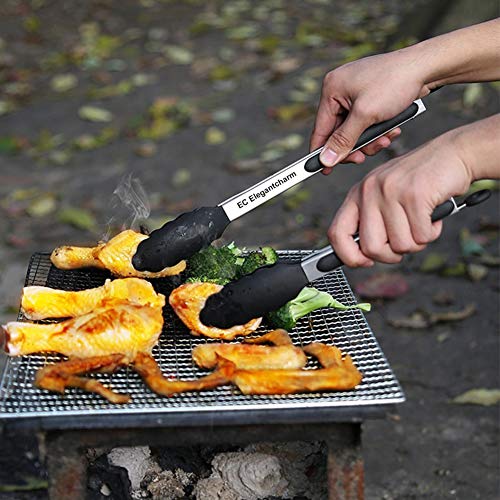 17" Kitchen Tongs with Silicone Tips (Black)