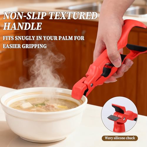 3-in-1 Hot Plate Gripper, Hot plate gripper,Non-Slip Anti-Scald Ironing Dish Clamp,for Hot Bowl Cozy Holder, Hot Plate Gripper Tongs (Red + Red) (Red + Red)