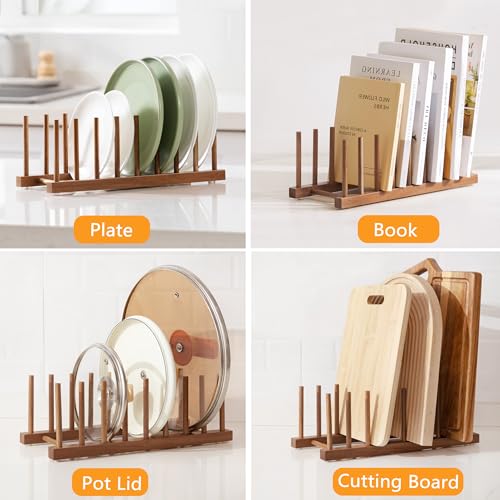 2pcs Acacia Wooden Dish Dying Rack Pot Lid Plate Organizer Holder for Cabinet (Acacia 8 Slots 2pcs)