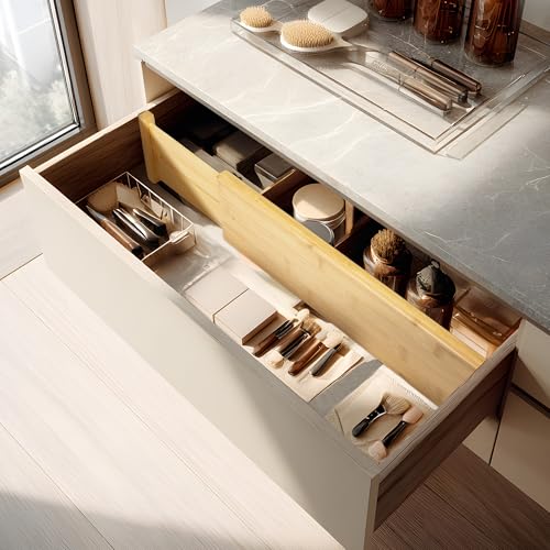 3 Pack Bamboo Drawer Dividers (4''H, 16.6''-21.8''L, 3 Pack)