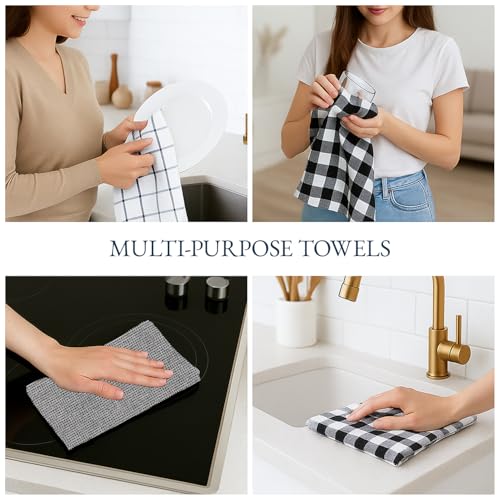 Kitchen Towels Set 100% Cotton Absorbent 6 Pack (18"x28" - 6 Pack / 09: Black)